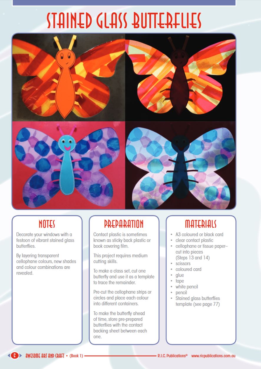 Stained Glass butterfly Awesome art and craft project free from RIC Publications