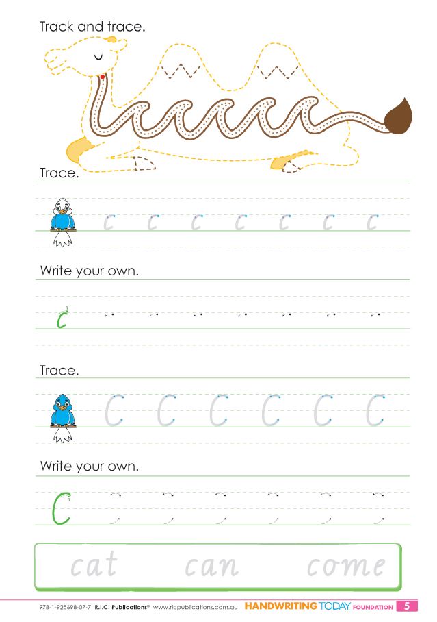 Handwriting Today Foundation Track and trace sample page
