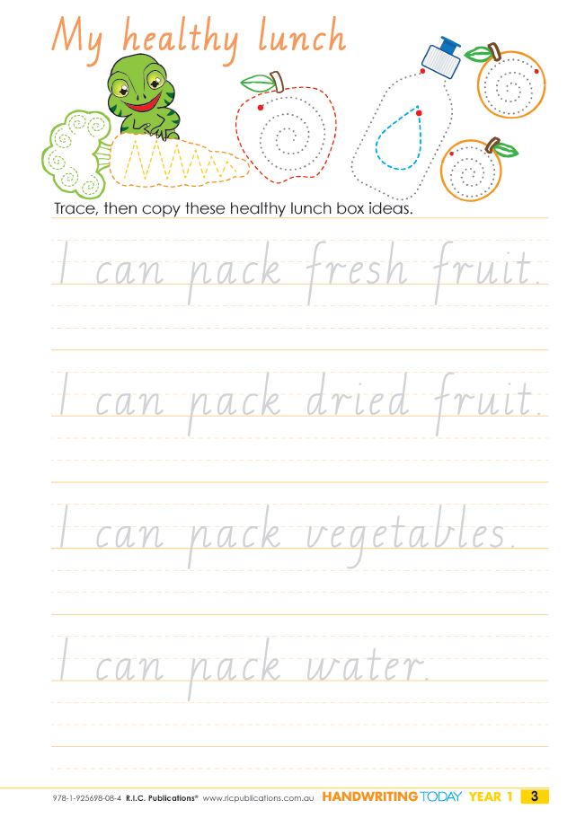 Handwriting Today Year 1 Healthy lunch ideas
