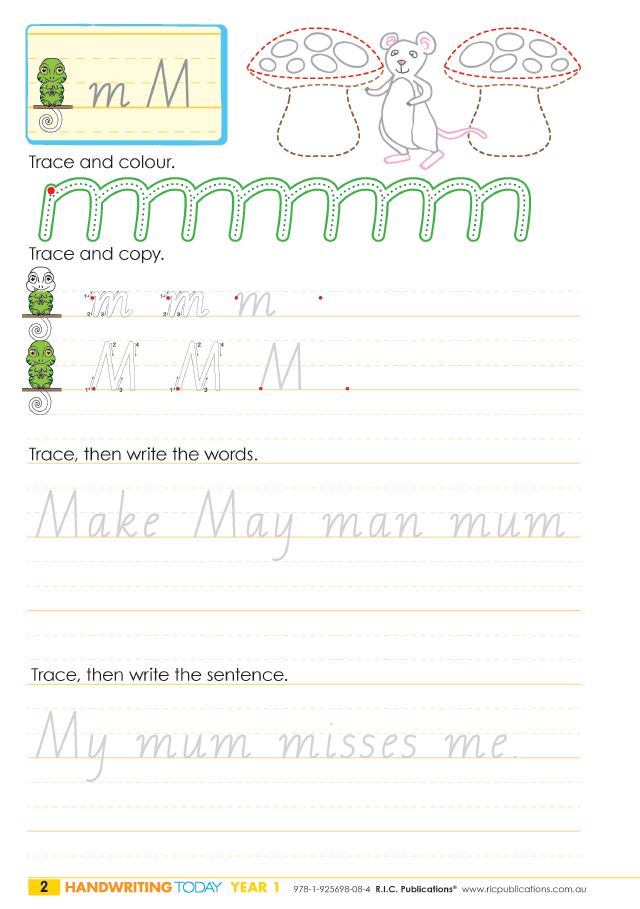 Handwriting Today Year 1 Trace and colour letter M