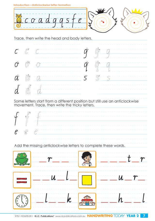 Handwriting Today Year 2 introduction to anticlockwise letter formation
