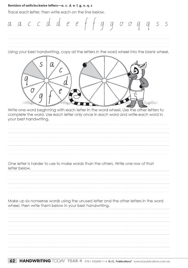 Handwriting Today Year 4 revision of anticlockwise letters